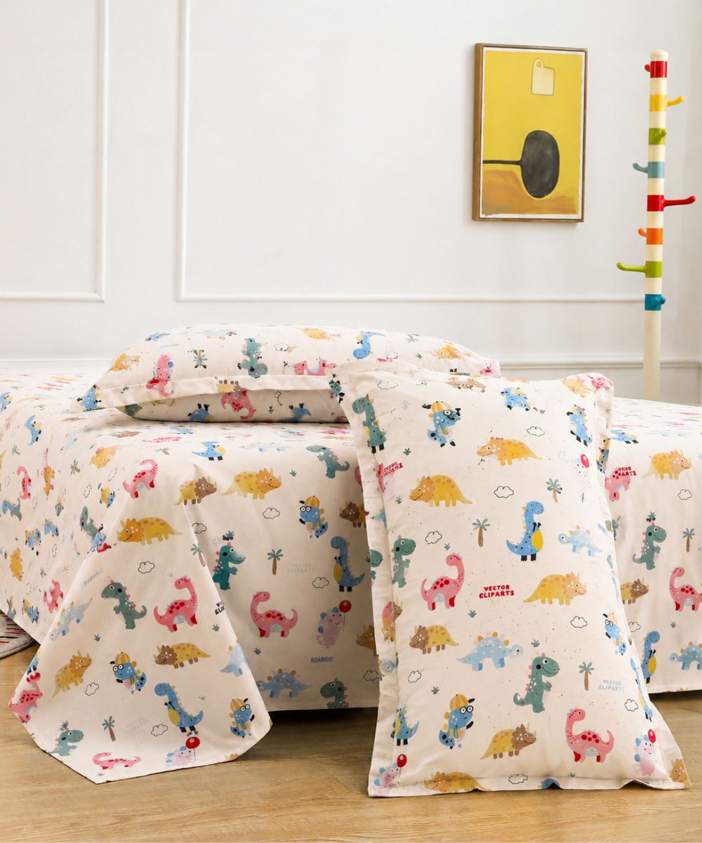 Jurassic Fun Kids Bedsheet With Pillow Covers