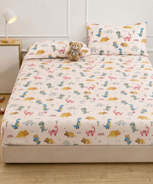 Jurassic Fun Kids Bedsheet With Pillow Covers