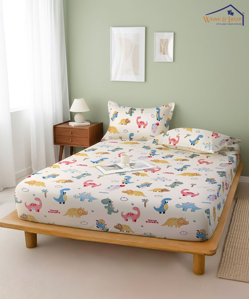 Jurassic Fun Kids Bedsheet With Pillow Covers