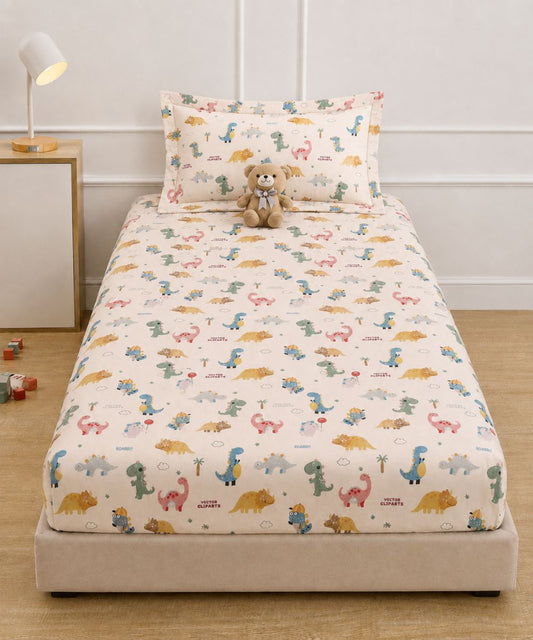Jurassic Fun Kids Bedsheet With Pillow Covers