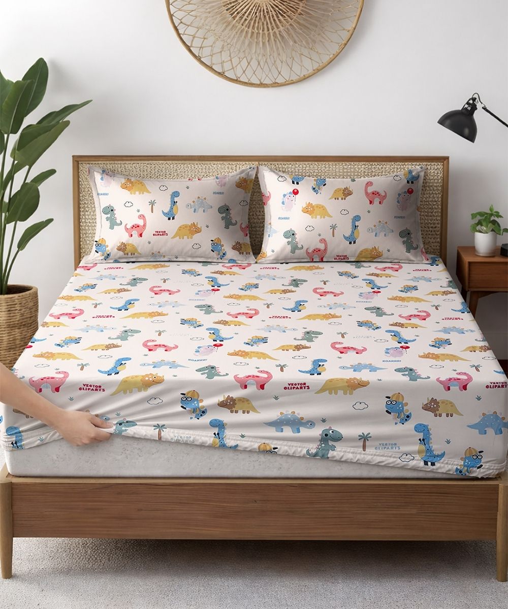Jurassic Fun Kids Bedsheet With Pillow Covers