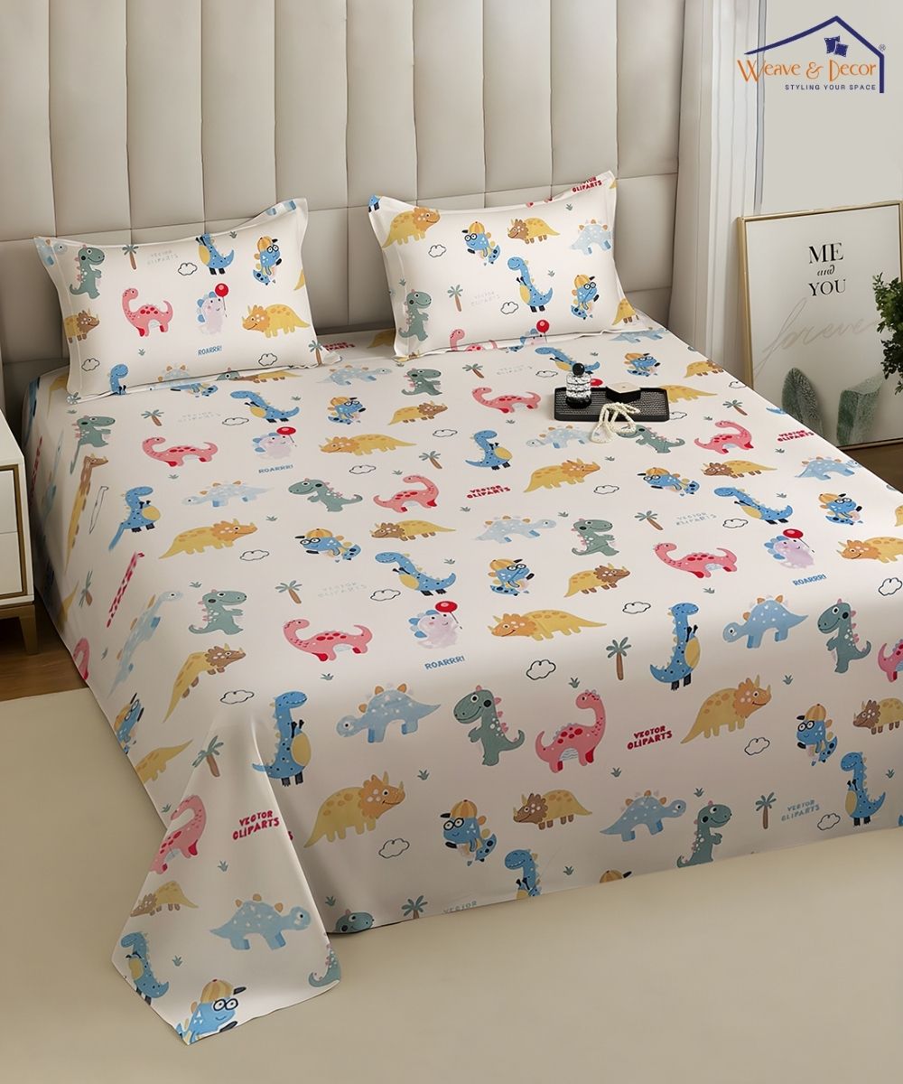 Jurassic Fun Kids Bedsheet With Pillow Covers