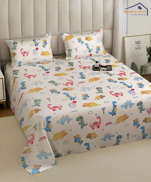 Jurassic Fun Kids Bedsheet With Pillow Covers