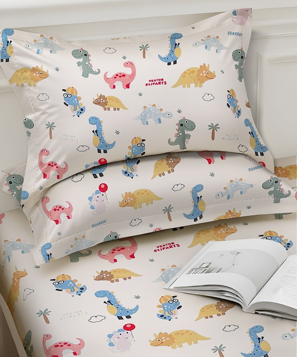 Jurassic Fun Kids Bedsheet With Pillow Covers