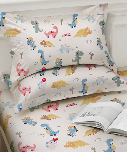 Jurassic Fun Kids Bedsheet With Pillow Covers