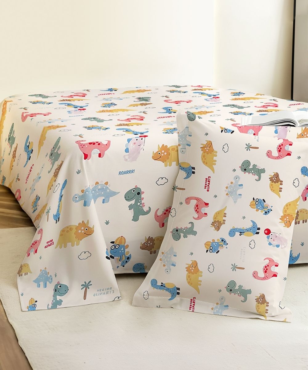 Jurassic Fun Kids Bedsheet With Pillow Covers