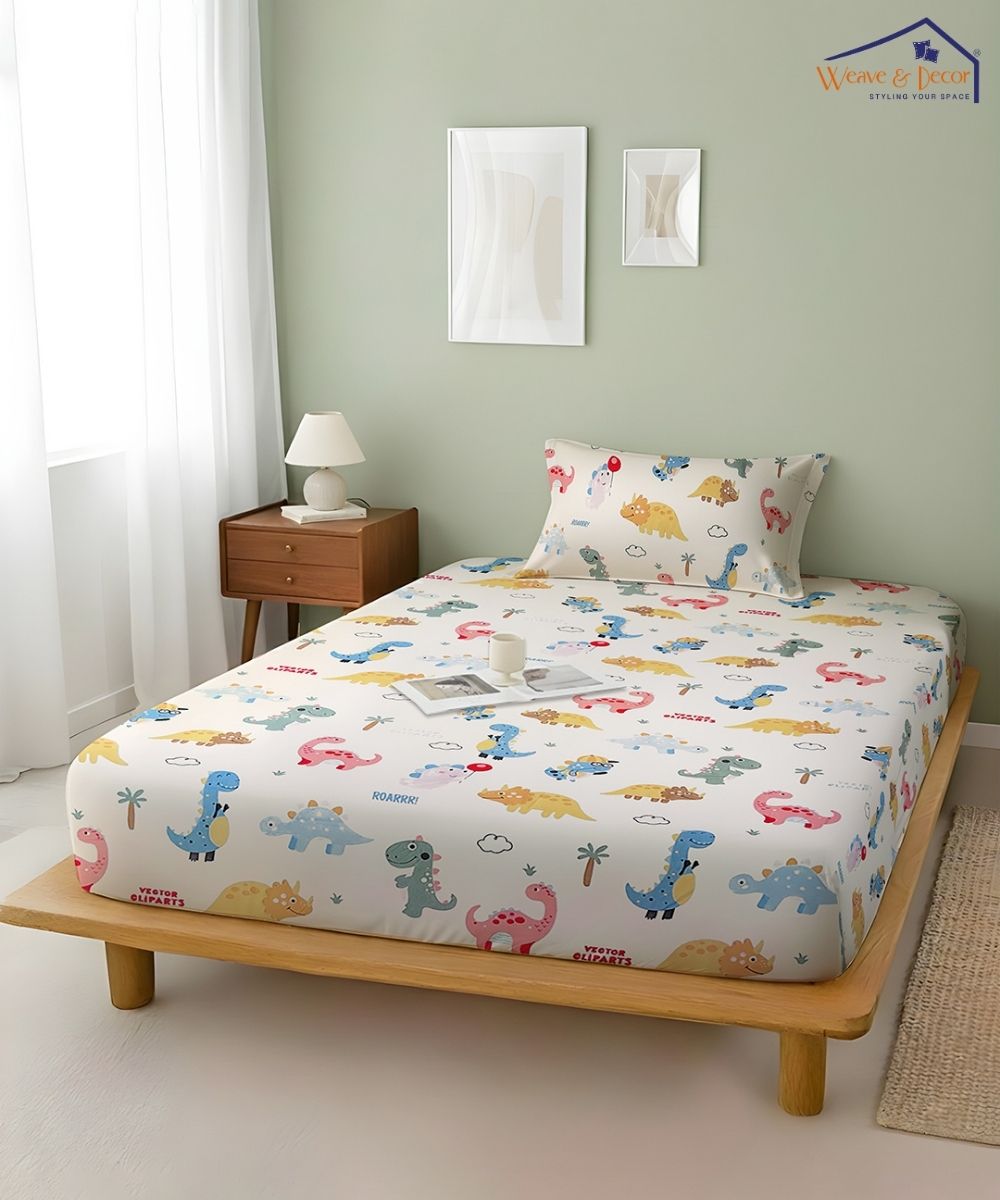 Jurassic Fun Kids Bedsheet With Pillow Covers