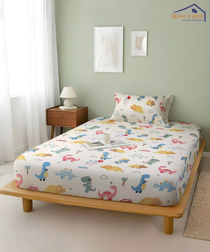 Jurassic Fun Kids Bedsheet With Pillow Covers