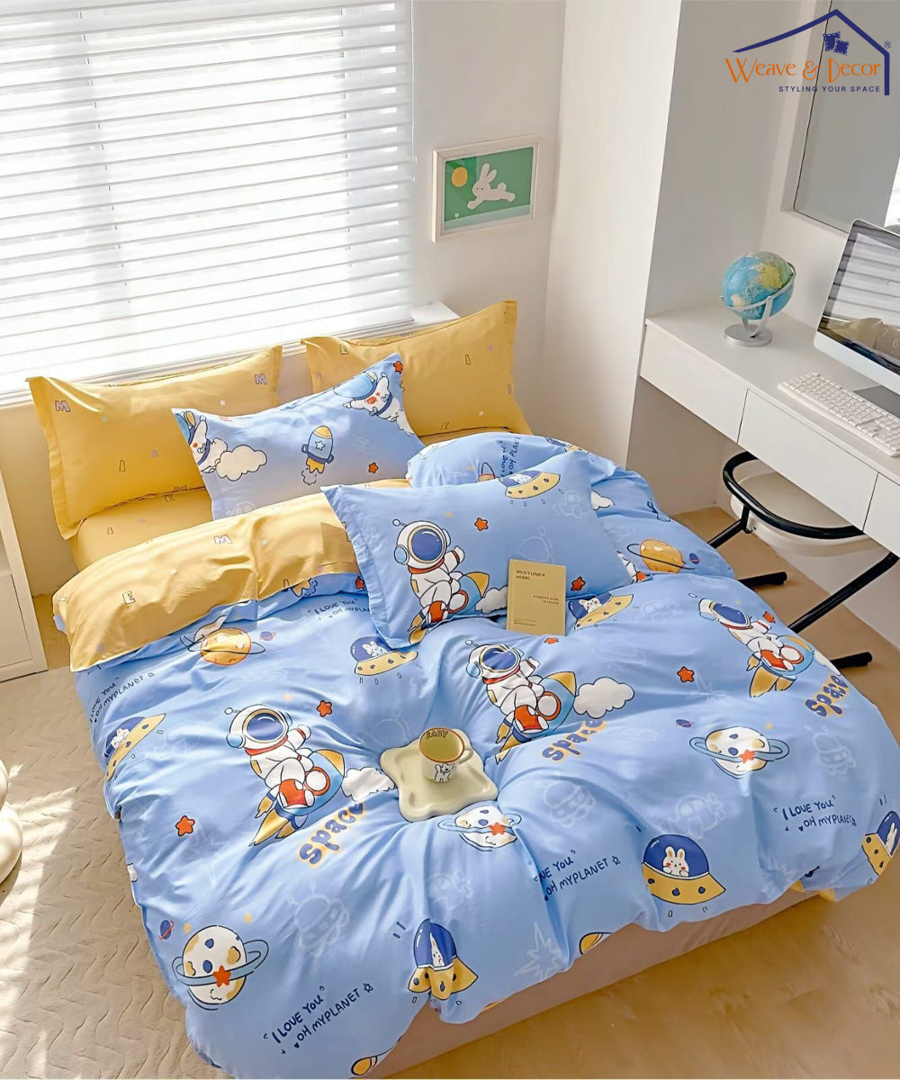 Galaxy Adventure Kids Bedsheet With Pillow Cover
