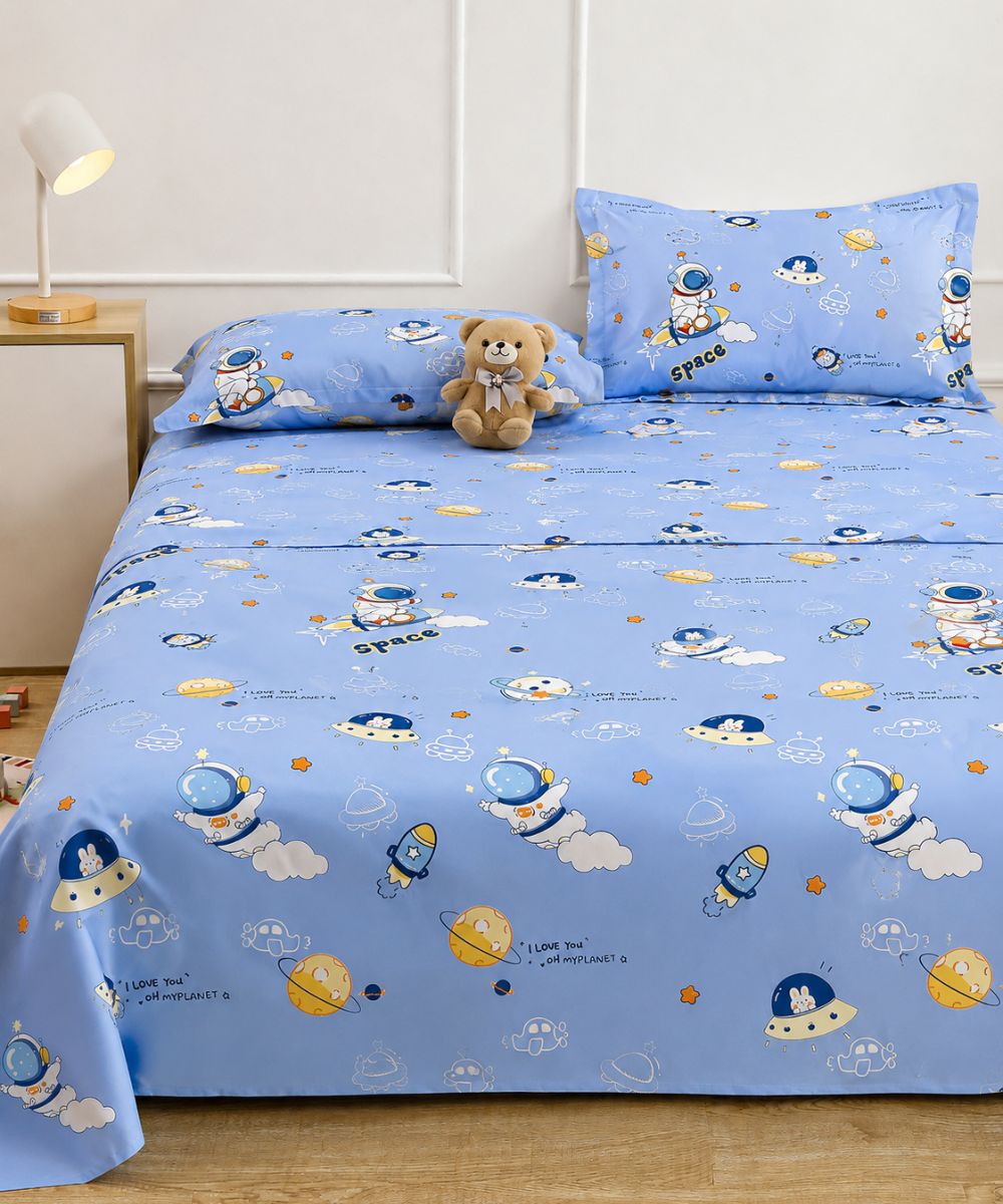 Galaxy Adventure Kids Bedsheet With Pillow Covers