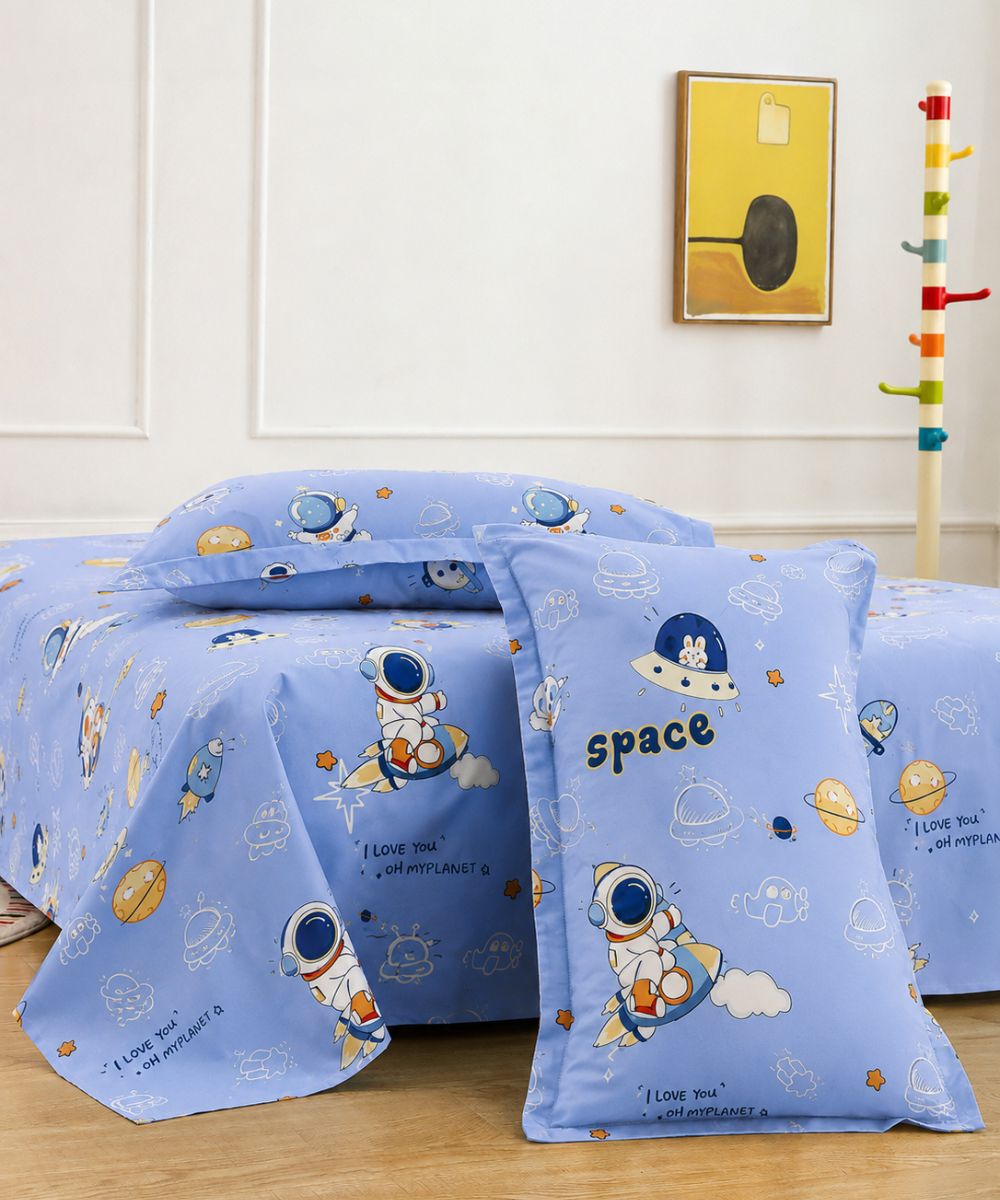 Galaxy Adventure Kids Bedsheet With Pillow Covers