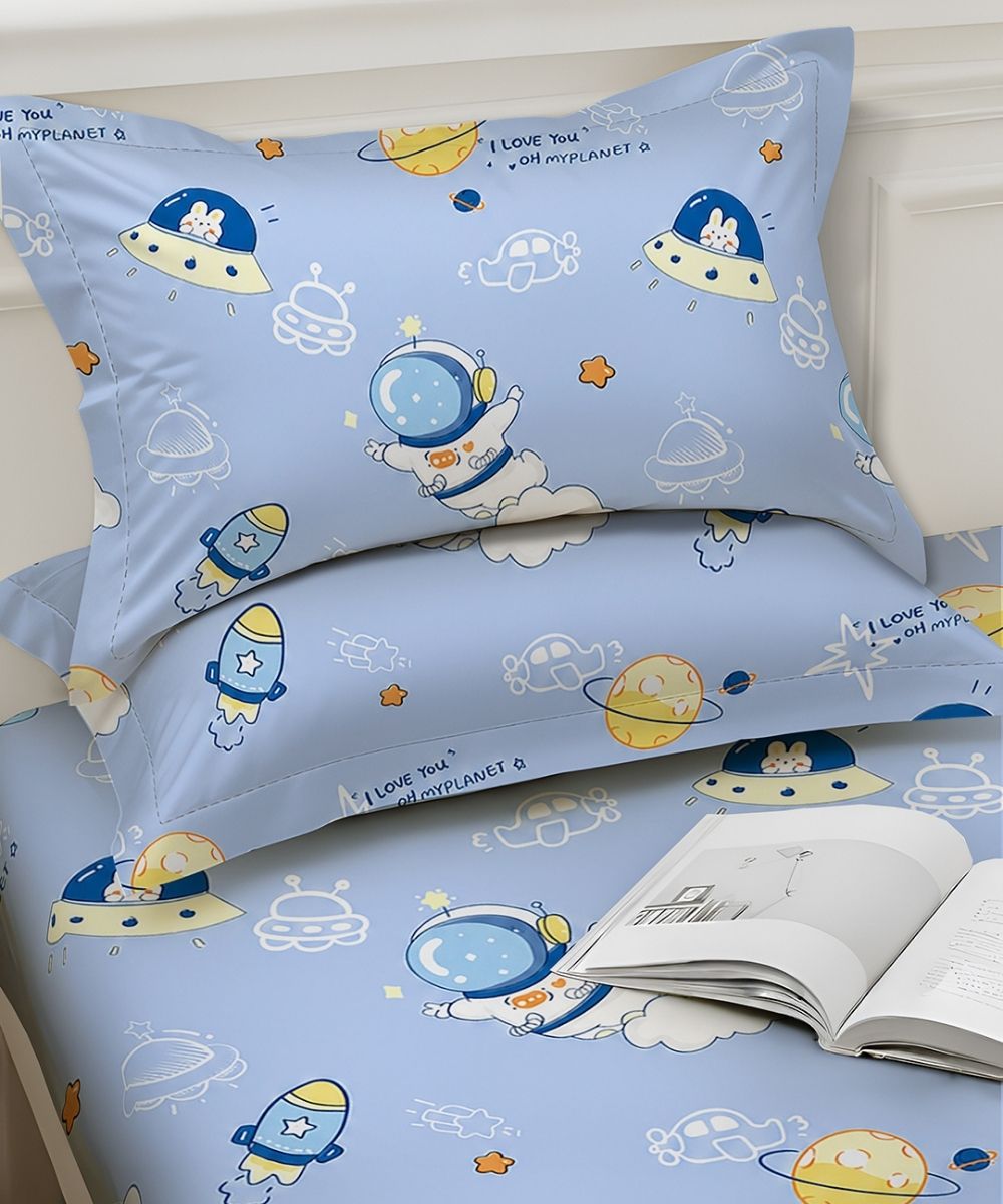 Galaxy Adventure Kids Bedsheet With Pillow Covers