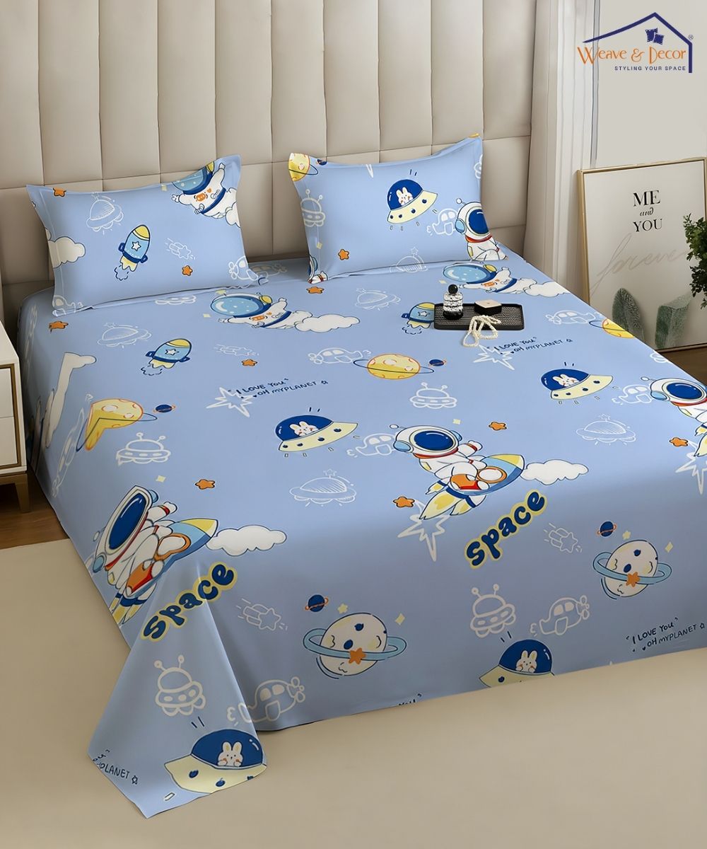 Galaxy Adventure Kids Bedsheet With Pillow Covers