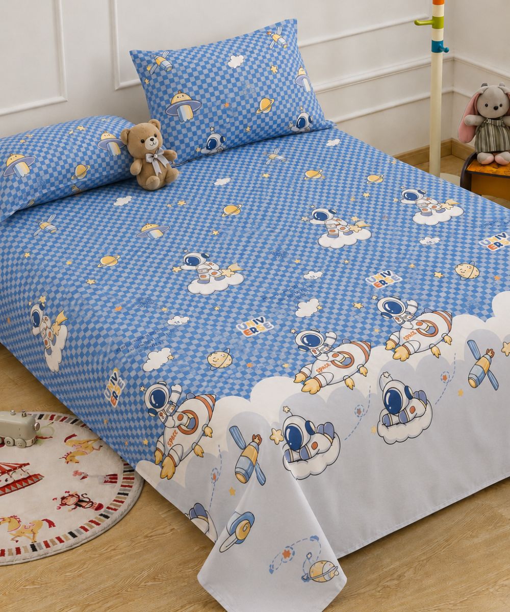 Space Adventure Kids Bedsheet With Pillow Covers