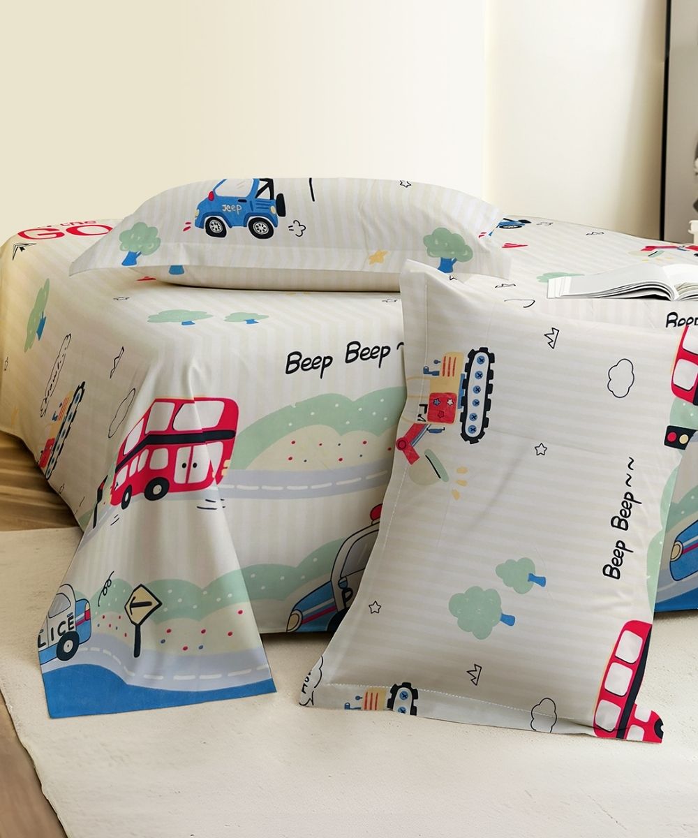 City Ride Kids Bedsheet With Pillow Covers