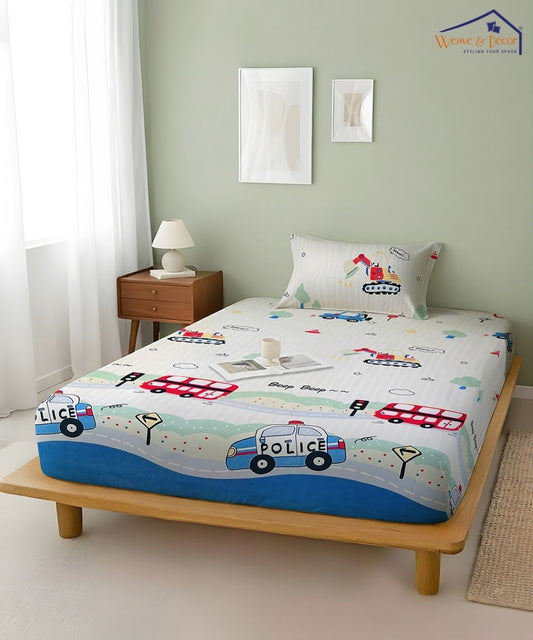 City Ride Kids Bedsheet With Pillow Covers