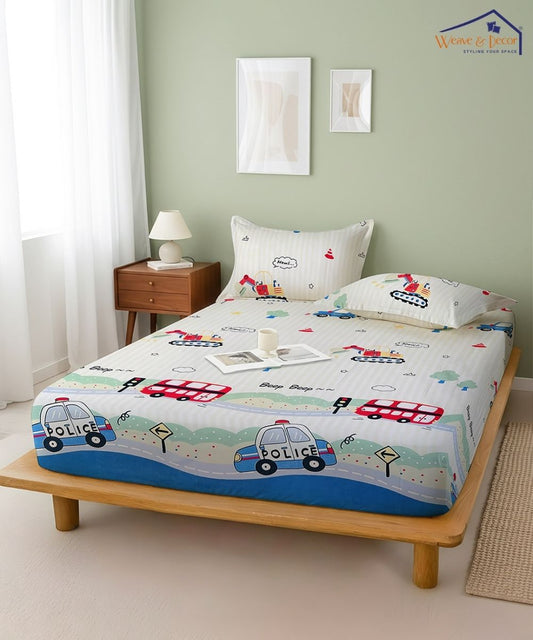 City Ride Kids Bedsheet With Pillow Covers