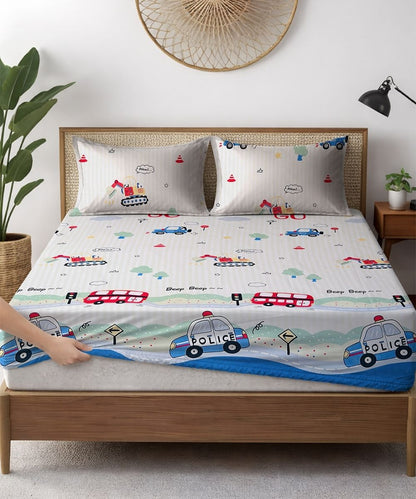 City Ride Kids Bedsheet With Pillow Covers