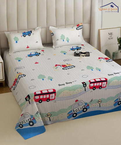 City Ride Kids Bedsheet With Pillow Covers