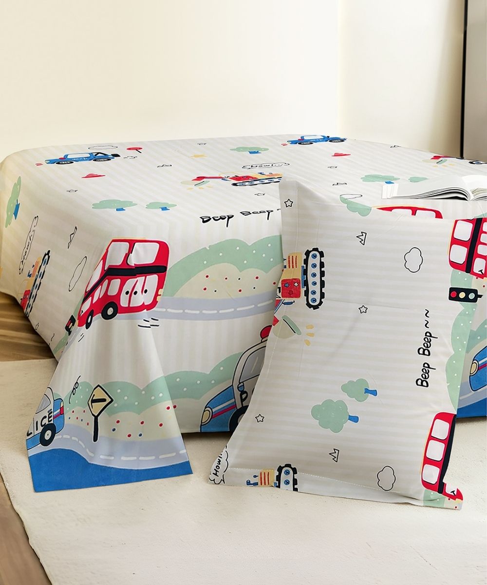 City Ride Kids Bedsheet With Pillow Covers