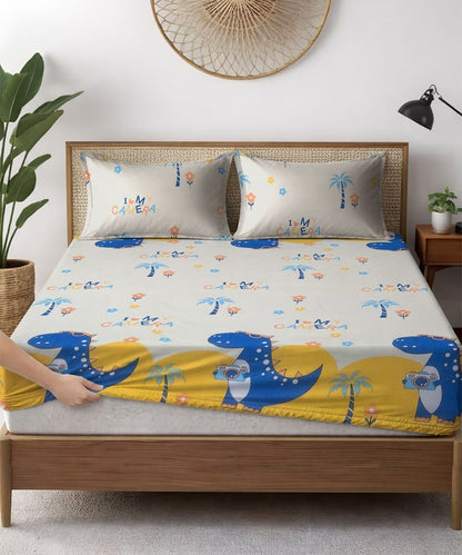 Fun With Dino Kids Flat Bedsheet With Pillow Covers
