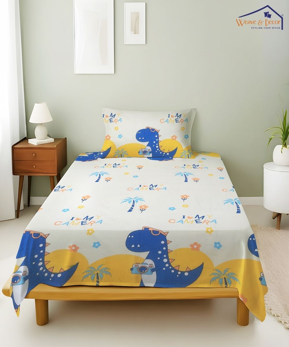 Fun With Dino Kids Flat Bedsheet With Pillow Covers