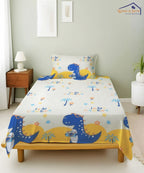 Fun With Dino Kids Flat Bedsheet With Pillow Covers