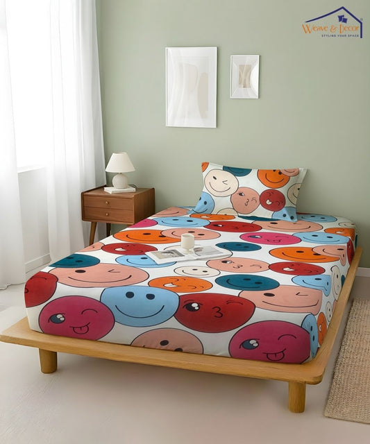 Cute Smiley Kids Bedsheet With Pillow Covers