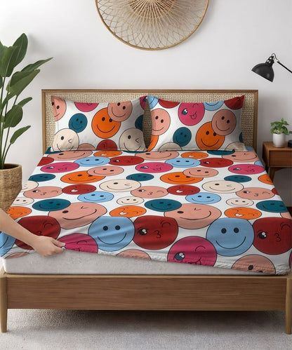 Cute Smiley Kids Bedsheet With Pillow Covers