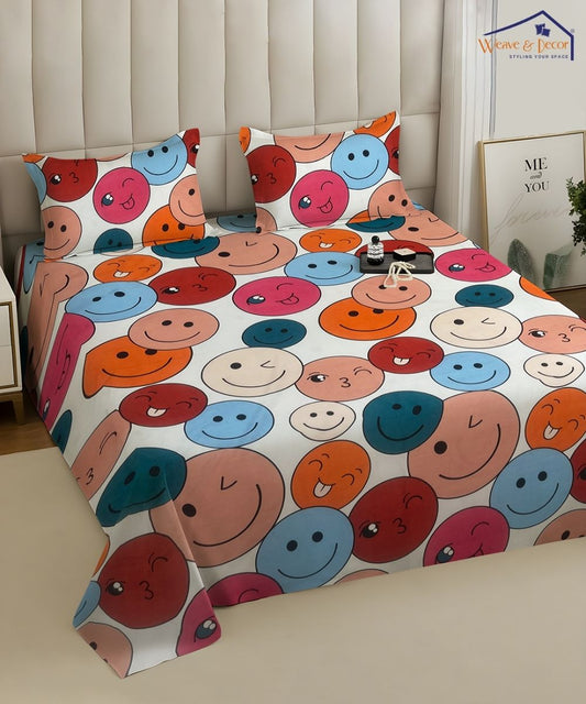 Cute Smiley Kids Bedsheet With Pillow Covers