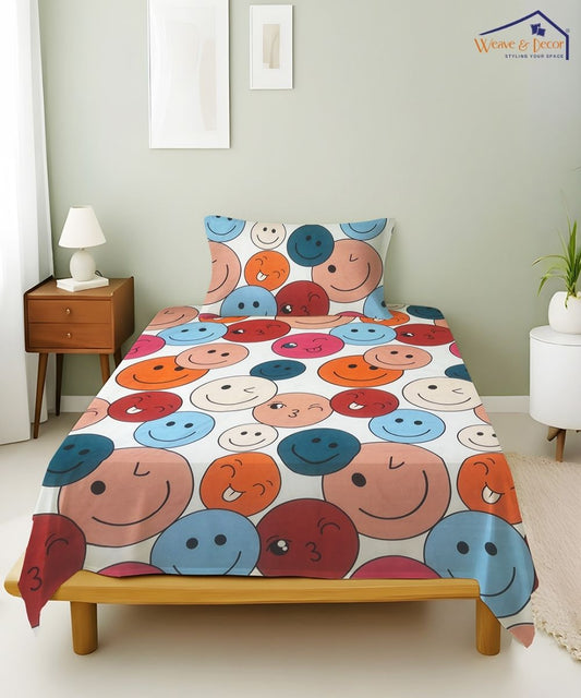 Cute Smiley Kids Bedsheet With Pillow Covers