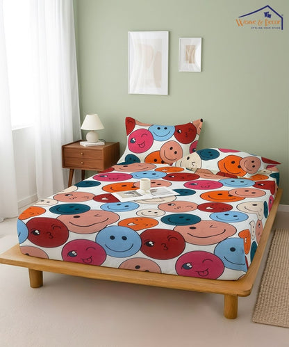 Cute Smiley Kids Bedsheet With Pillow Covers