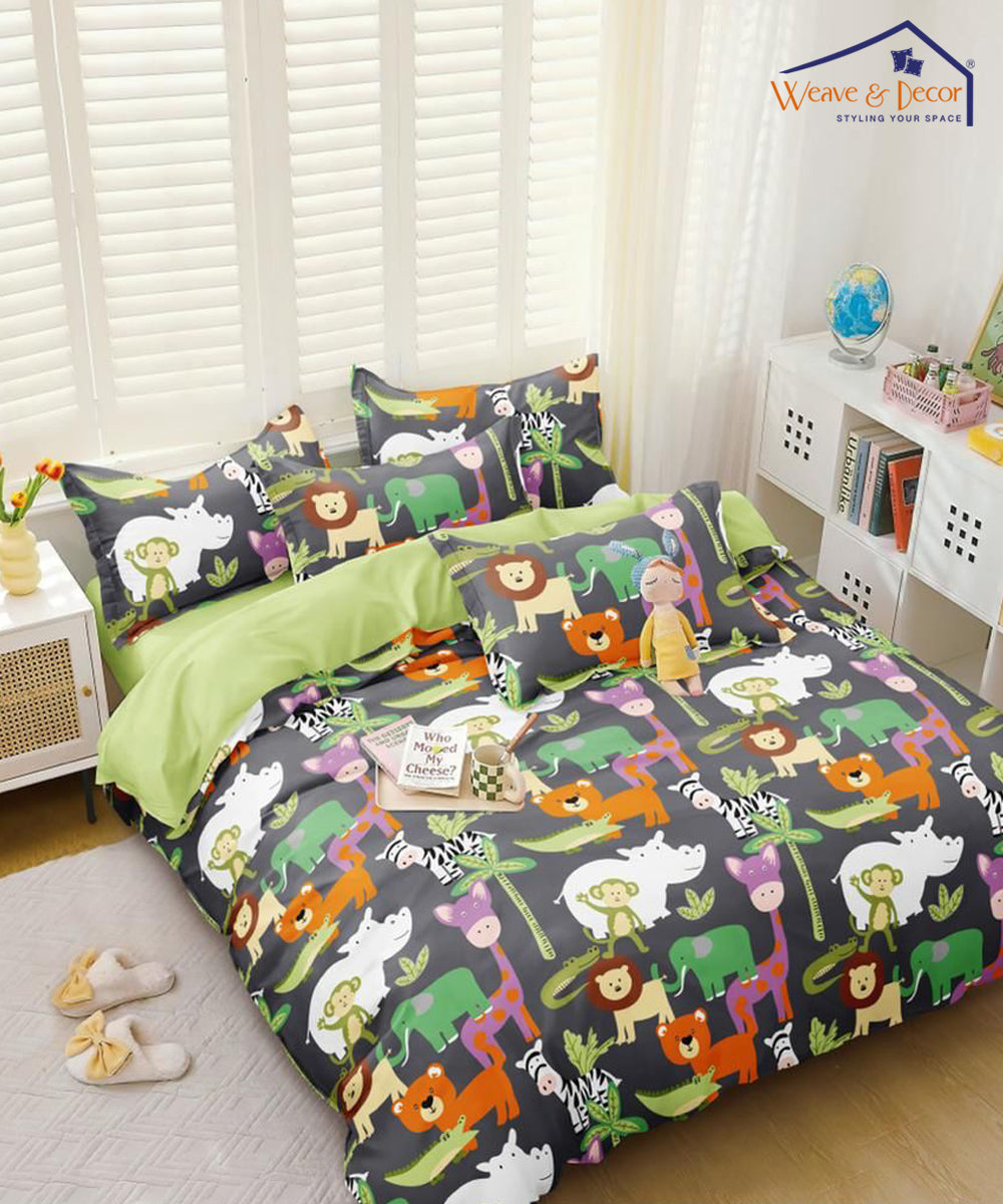 Jungle Friends Kids Bedsheet  With Pillow Cover