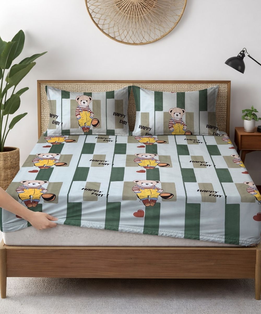Bouncy Bear Kids Bedsheet With Pillow Covers