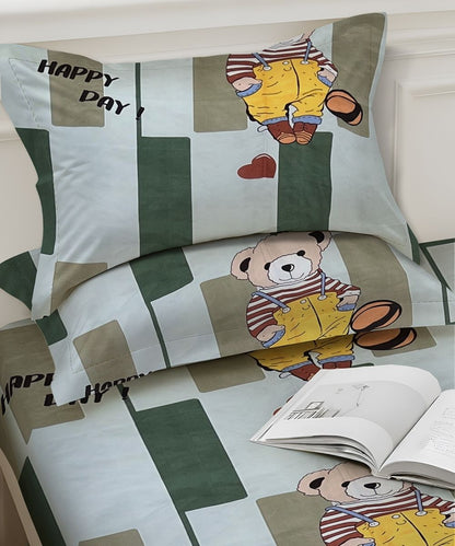 Bouncy Bear Kids Bedsheet With Pillow Covers