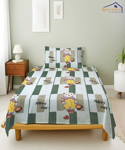 Bouncy Bear Kids Bedsheet With Pillow Covers