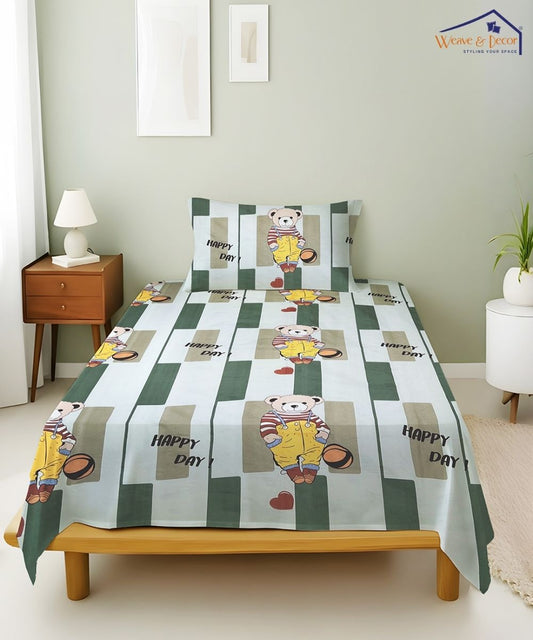 Bouncy Bear Kids Bedsheet With Pillow Covers