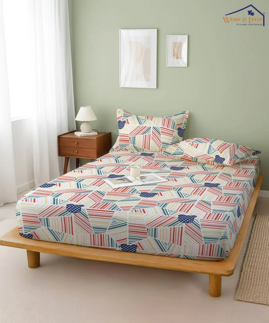 Giggle Grid  Kids Flat Bedsheet With Pillow Covers