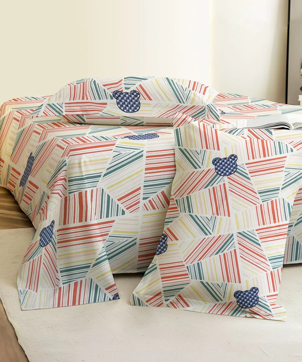 Giggle Grid  Kids Flat Bedsheet With Pillow Covers