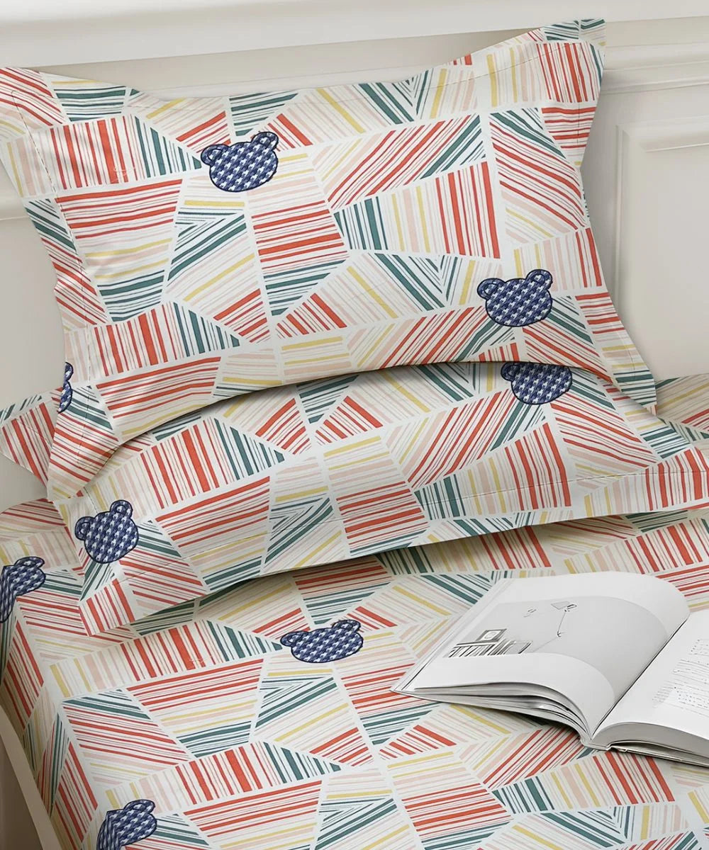 Giggle Grid  Kids Flat Bedsheet With Pillow Covers