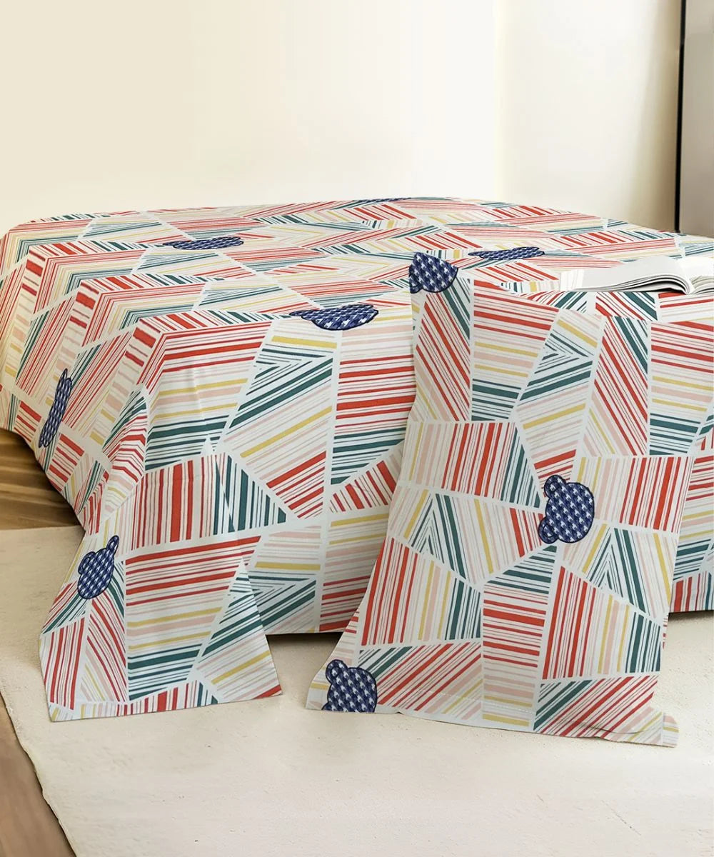 Giggle Grid  Kids Flat Bedsheet With Pillow Covers