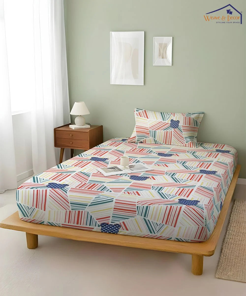 Giggle Grid  Kids Flat Bedsheet With Pillow Covers