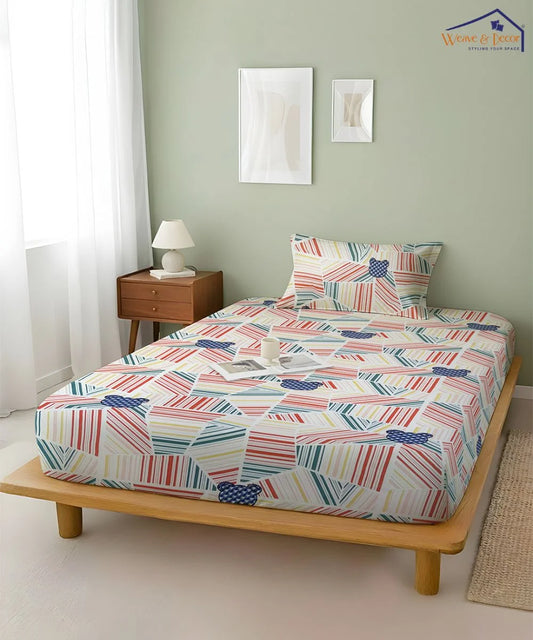 Giggle Grid  Kids Flat Bedsheet With Pillow Covers