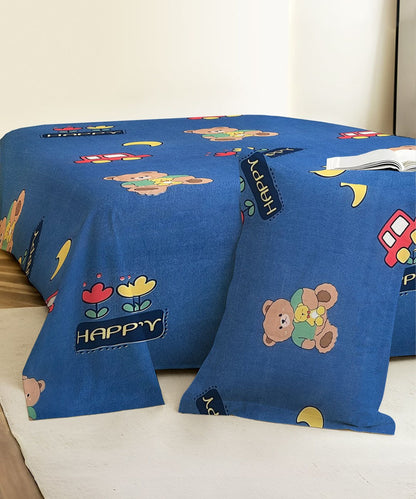 Happy Teddy Kids Flat Bedsheet With Pillow Covers