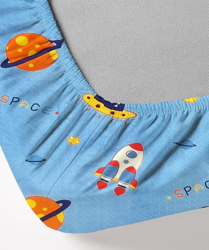 Space Adventure Blue Kids Bedsheet With Pillow Covers