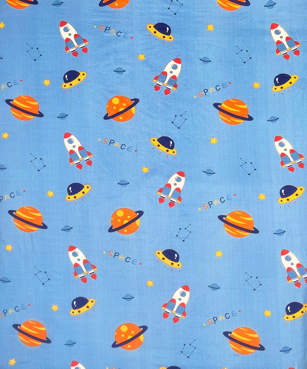 Space Adventure Blue Kids Bedsheet With Pillow Covers