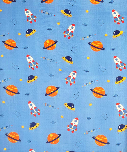 Space Adventure Blue Kids Bedsheet With Pillow Covers