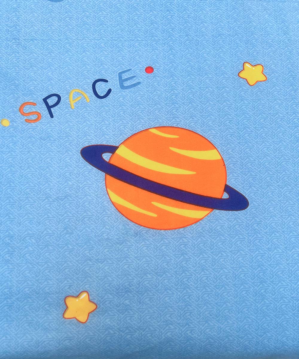 Space Adventure Blue Kids Bedsheet With Pillow Covers