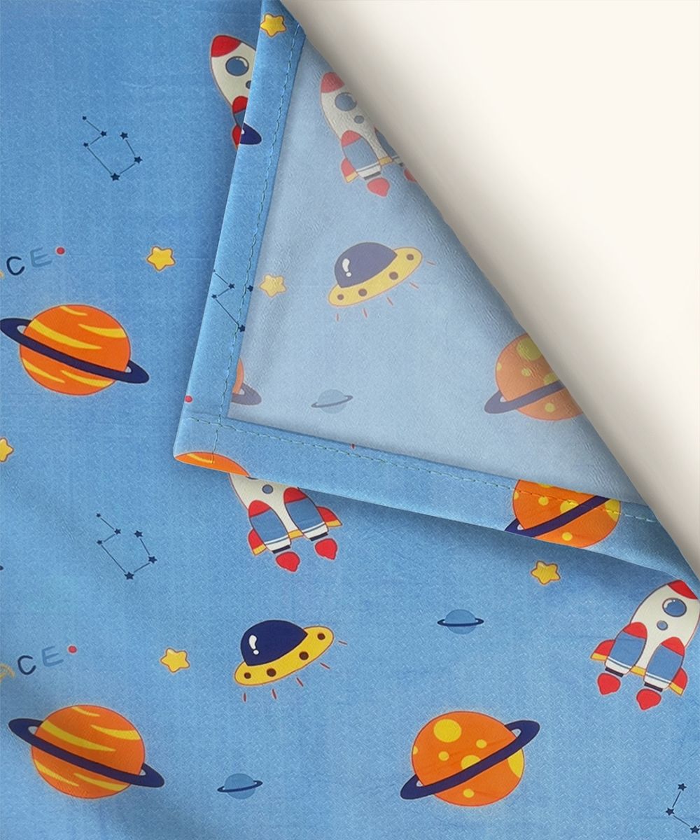 Space Adventure Blue Kids Bedsheet With Pillow Covers