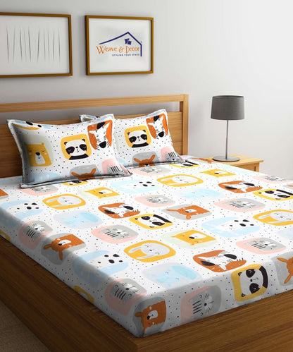 Cuddly Critters Kids Flat Bedsheet With Pillow Covers